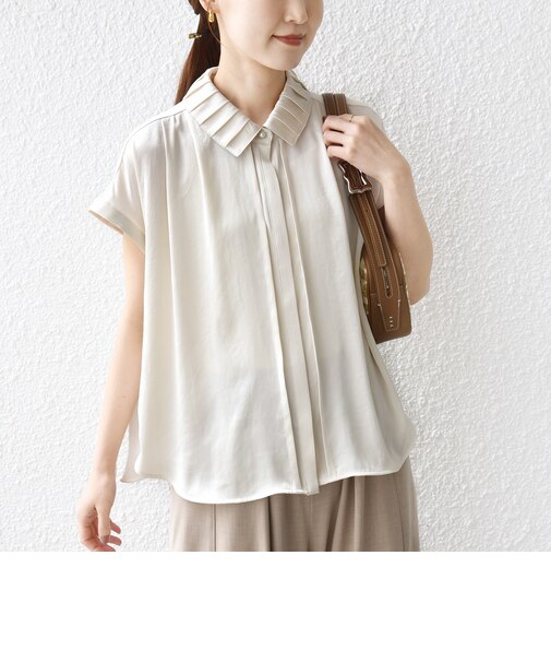 《予約》【WEB限定】〈手洗い可能〉ヴィンテージ サテン 襟 タック デザイン ブラウス