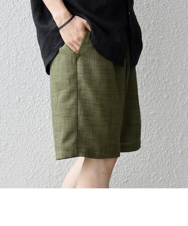 SHIPS any:〈UVカット〉FUTURE LINEN CANVAS リネンライク イージー ショーツ◆