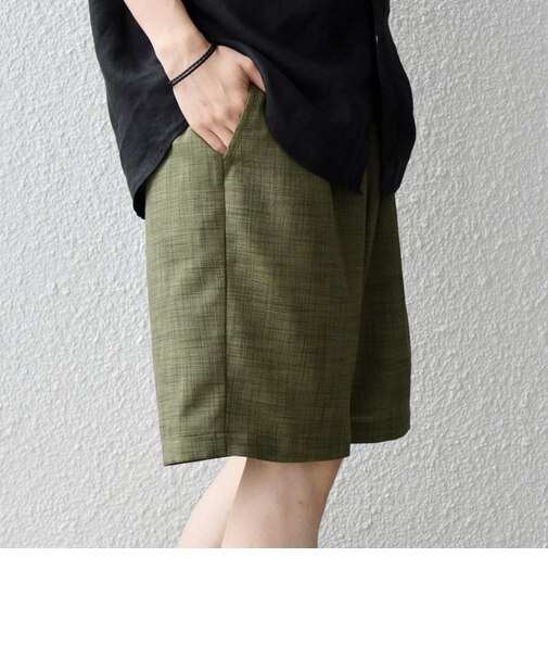 SHIPS any:〈UVカット〉FUTURE LINEN CANVAS リネンライク イージー ショーツ◆