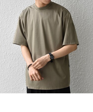 SHIPS any:〈接触冷感/遮熱/UVカット〉COOL TOUCH スムース デザイン リブ セミ モックネック Tシャツ◆