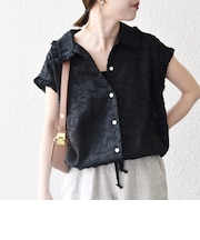 SHIPS any:〈洗濯機可能〉カット ジャカード ドロスト フレンチ スリーブ シャツ ブラウス