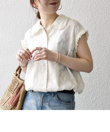 SHIPS any:〈洗濯機可能〉カット ジャカード ドロスト フレンチ スリーブ シャツ ブラウス