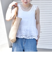 《予約》SHIPS any:〈手洗い可能〉コットン レース ヘム キャミソール