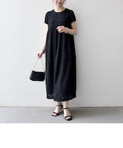 《予約》SHIPS any:〈手洗い可能〉カット ジャカード ウエスト ギャザー ワンピース