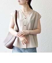 《予約》SHIPS any:〈洗濯機可能〉Vネック フレンチ ギャザー ブラウス