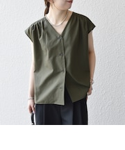 《予約》SHIPS any:〈洗濯機可能〉Vネック フレンチ ギャザー ブラウス