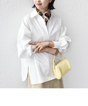 〈手洗い可能〉無地 / ストライプ サイド スリット スキッパー コットン シャツ 2