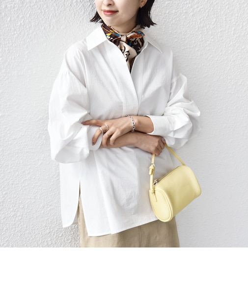 〈手洗い可能〉無地 / ストライプ サイド スリット スキッパー コットン シャツ 2