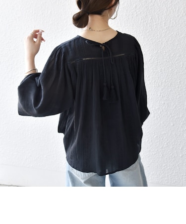 《予約》SHIPS any:〈洗濯機可能〉コットン ミックス ハシゴ レース ギャザー ブラウス