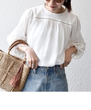 《予約》SHIPS any:〈洗濯機可能〉コットン ミックス ハシゴ レース ギャザー ブラウス