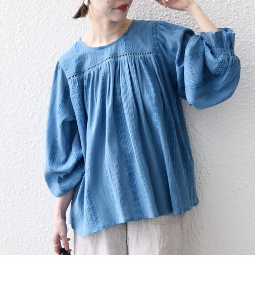 《予約》SHIPS any:〈洗濯機可能〉コットン ミックス ハシゴ レース ギャザー ブラウス