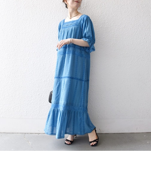 《予約》SHIPS any:〈洗濯機可能〉コットン ミックス レース 切り替え ギャザー ワンピース