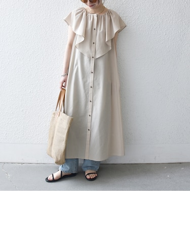 《予約》SHIPS any:〈洗濯機可能〉ラッフル フリル ギャザー ロング ワンピース