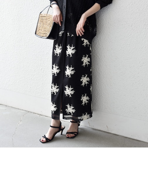 《予約》SHIPS any:〈洗濯機可能〉メッシュ レース エンブロイダリー Iライン スカート