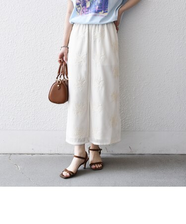 《予約》SHIPS any:〈洗濯機可能〉メッシュ レース エンブロイダリー Iライン スカート