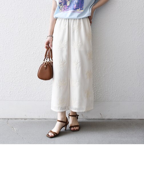 《予約》SHIPS any:〈洗濯機可能〉メッシュ レース エンブロイダリー Iライン スカート