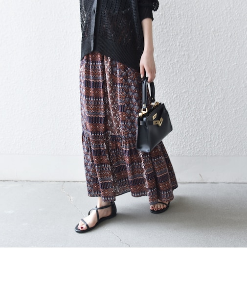 《予約》SHIPS any:〈洗濯機可能〉パッチワーク ジオメ プリント ドロスト ギャザー スカート