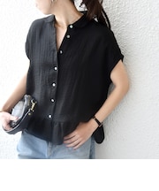 《予約》SHIPS any:〈洗濯機可能〉カラミ フレンチ スリーブ ペプラム シャツ ブラウス