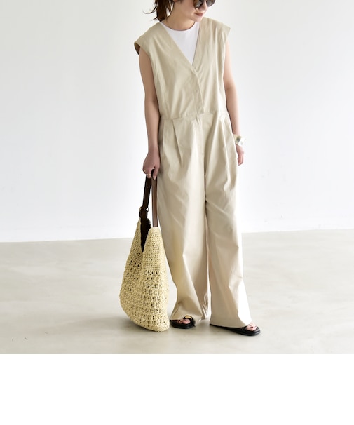 quaranciel:〈洗濯機可能〉Vネック ワイド オールインワン