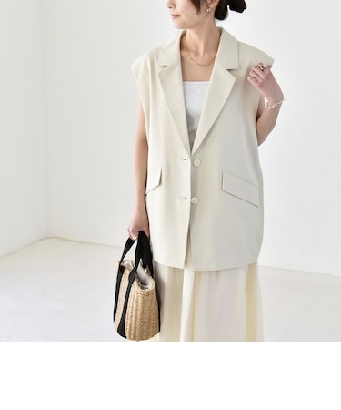 《予約》quaranciel: リネン ミックス テーラード オーバー ジレ