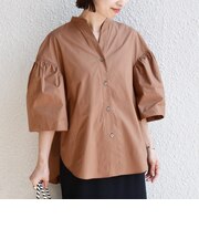 《予約》〈手洗い可能〉バック フレア 袖 ギャザー スキッパー ブラウス