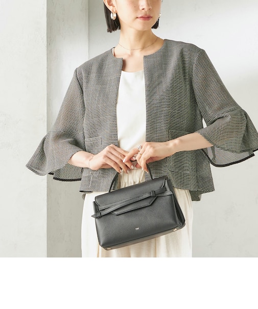 《予約》〈手洗い可能〉ミニ チェック カラミ ノーカラー ジャケット