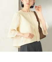 《予約》〈手洗い可能〉ミニ チェック カラミ ノーカラー ジャケット