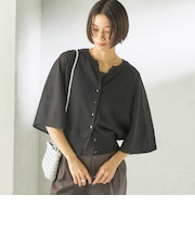 《予約》〈手洗い可能〉綿 フレア スリーブ キーネック カーディガン