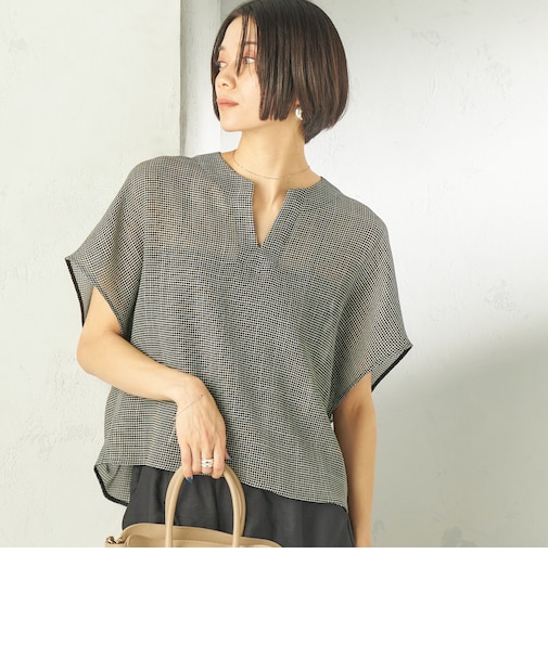 《予約》〈手洗い可能〉ミニ チェック カラミ スキッパー プルオーバー