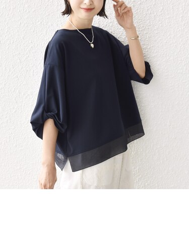 〈洗濯機可能〉袖 ツイスト デザイン シアー ドッキング TEE