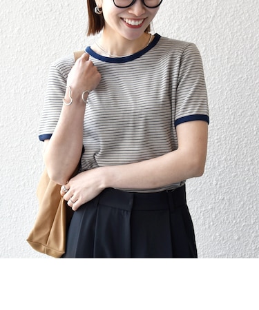 Healthknit:〈洗濯機可能〉リブ ボーダー TEE