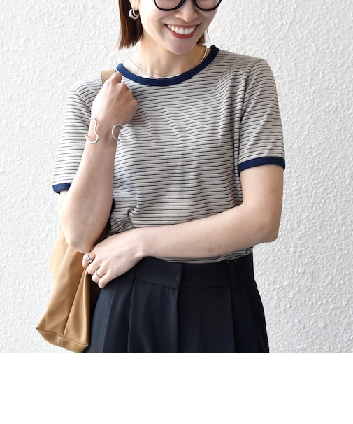 Healthknit:〈洗濯機可能〉リブ ボーダー TEE