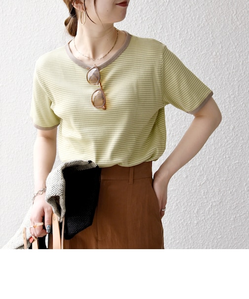 Healthknit:〈洗濯機可能〉リブ ボーダー TEE