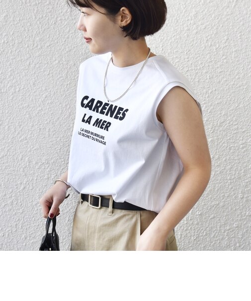 《予約》〈洗濯機可能〉メルティ コットン プリント ロゴ フレンチスリーブ TEE