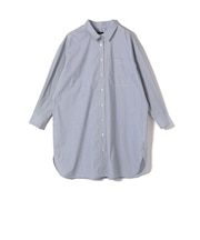 SHIPS Primary Navy Label:綿 ナイロン ストライプ ロング シャツ