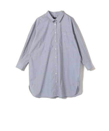 SHIPS Primary Navy Label:綿 ナイロン ストライプ ロング シャツ