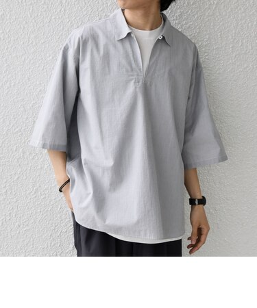 SHIPS any:〈洗濯機可能〉ボイル スキッパー ハーフスリーブ プルオーバー シャツ◆