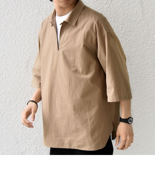 SHIPS any:〈洗濯機可能〉ボイル スキッパー ハーフスリーブ プルオーバー シャツ◆