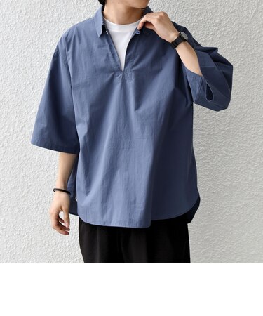 SHIPS any:〈洗濯機可能〉ボイル スキッパー ハーフスリーブ プルオーバー シャツ◆