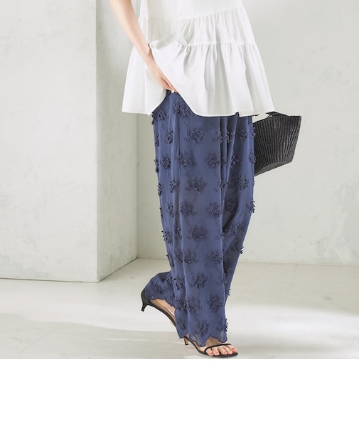 《予約》【SHIPS別注】crinkle crinkle crinkle:〈手洗い可能〉3D 刺繍 ワイド パンツ