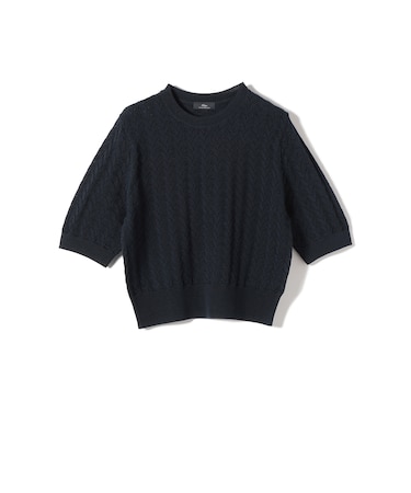 SHIPS Primary Navy Label:〈手洗い可能〉柄編み 5分袖 プルオーバー