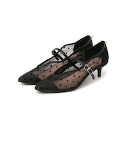 フロッキー ドット ストラップ パンプス