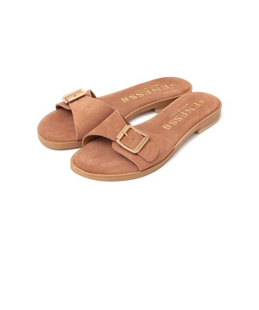 ENESS: レザー バックル ベルト サンダル