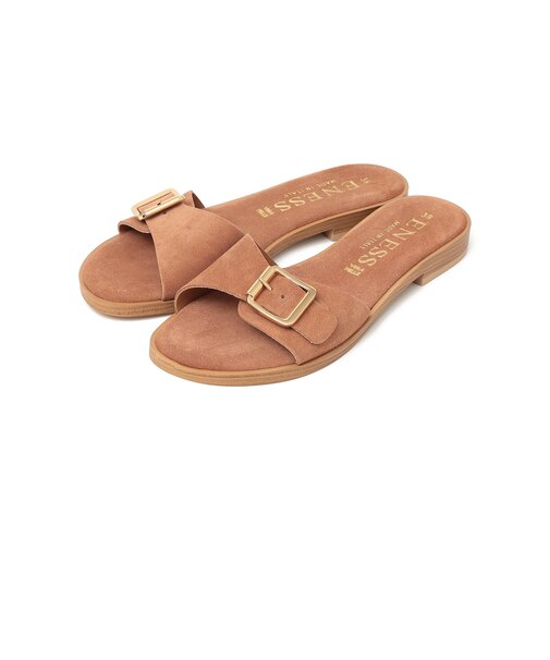 ENESS: レザー バックル ベルト サンダル