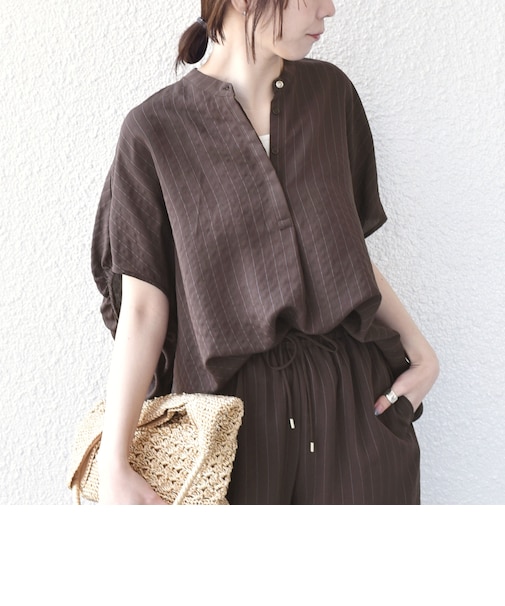 《予約》SHIPS Colors:〈手洗い可能〉ナイロンレーヨン ストライプ コクーン シャツ◆