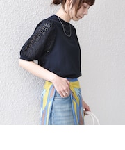 SHIPS Colors:〈手洗い可能〉ミニ裏毛 レース スリーブ トップス◇