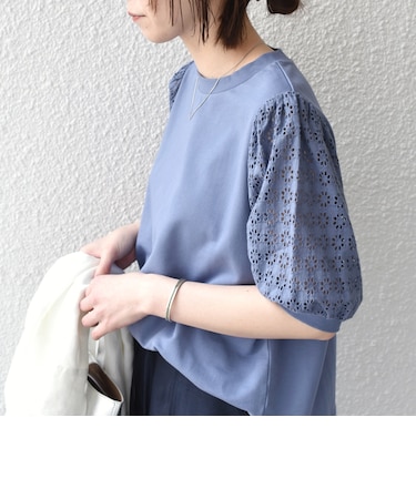 《予約》SHIPS Colors:〈手洗い可能〉ミニ裏毛 レース スリーブ トップス◆