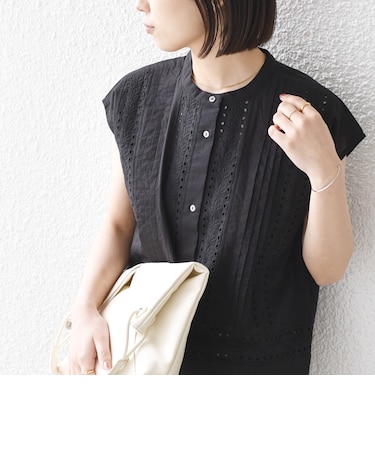 《予約》SHIPS Colors:〈手洗い可能〉エンブロイダリー レース フレンチスリーブ シャツ◆