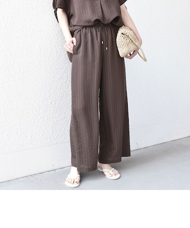 《予約》SHIPS Colors:〈手洗い可能〉ナイロンレーヨン ストライプ イージーパンツ◆