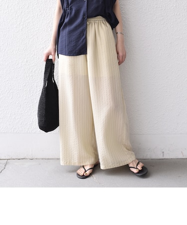 《予約》SHIPS Colors:〈手洗い可能〉ナイロンレーヨン ストライプ イージーパンツ◆